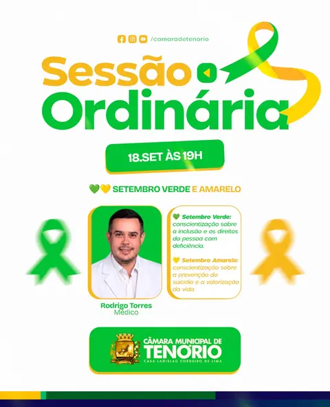 📢 SESSÃO ORDINÁRIA | SETEMBRO VERDE E AMARELO 💚💛