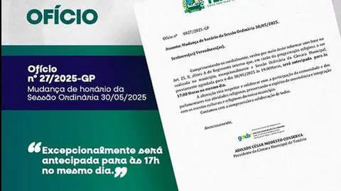 Câmara Municipal de Tenório antecipa Sessão Ordinária para às 17h nesta sexta-feira (30/05)