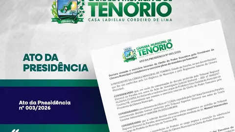 Câmara de Tenório encerra interinidade na prefeitura após decisão do TSE