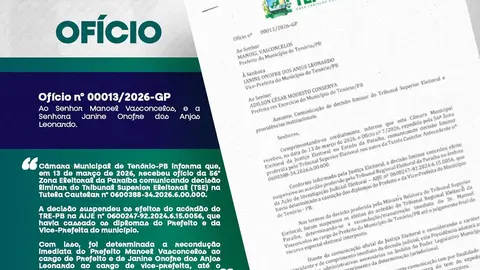 TSE determina recondução de Prefeito e Vice de Tenório aos seus mandatos