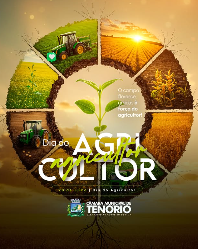 A Câmara Municipal de Tenório presta sua homenagem a todos os agricultores, homens e mulheres que, com dedicação, coragem e muito trabalho, fazem do campo uma força essencial para o desenvolvimento do nosso município.