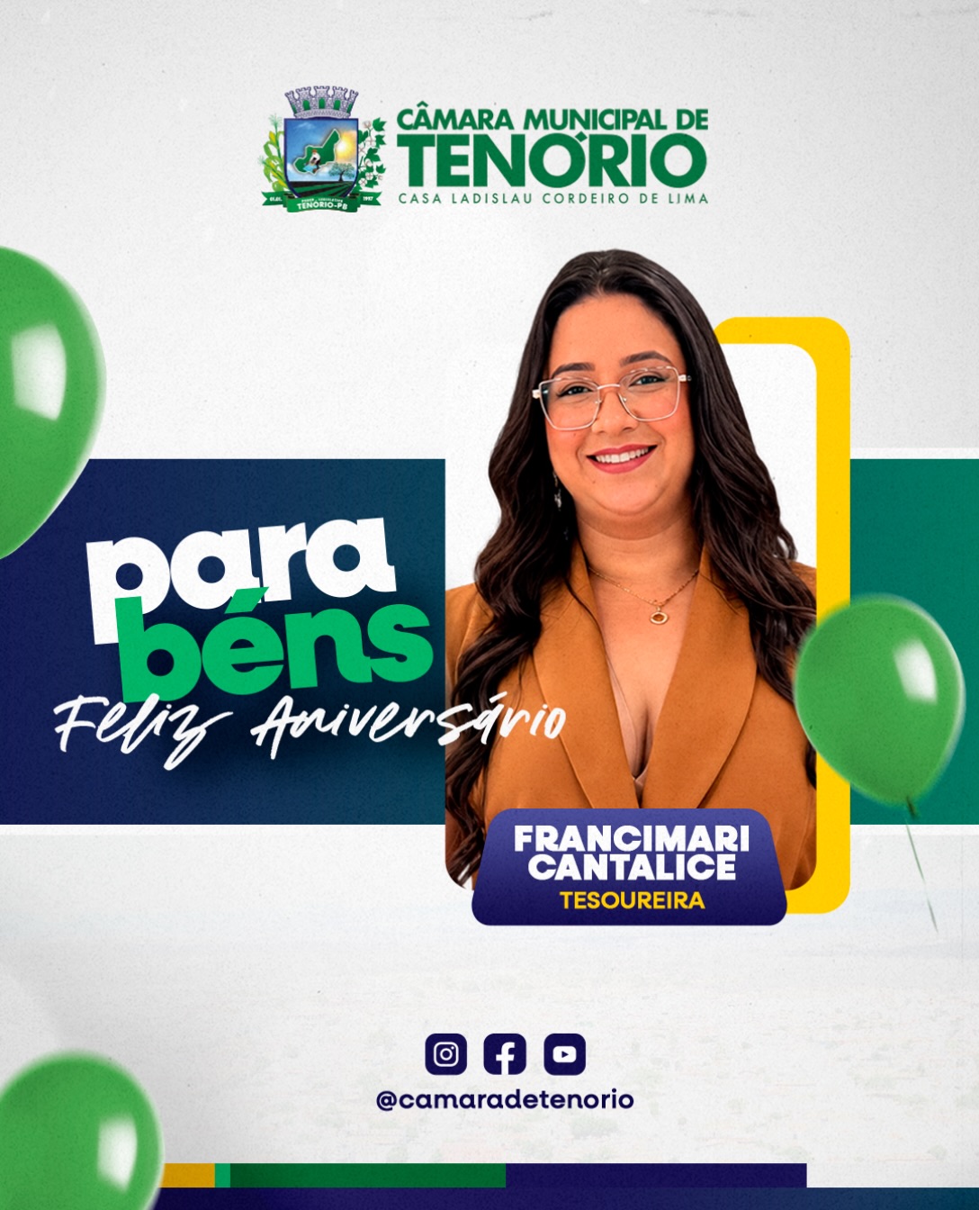 Hoje é dia de celebrar a vida de Francimari Cantalice, tesoureira da Câmara Municipal d...