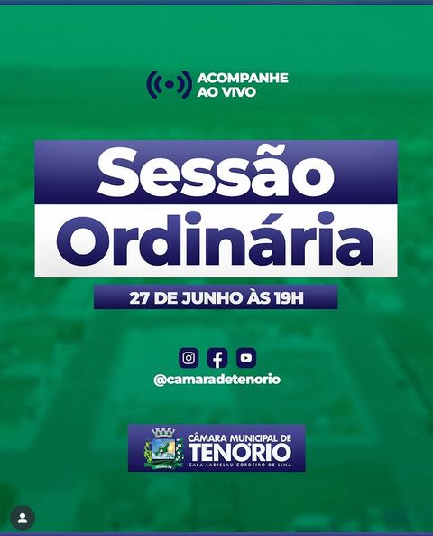 Não esqueça! Sessão Ordinária da Câmara de Tenório/PB acontece dia 27/06